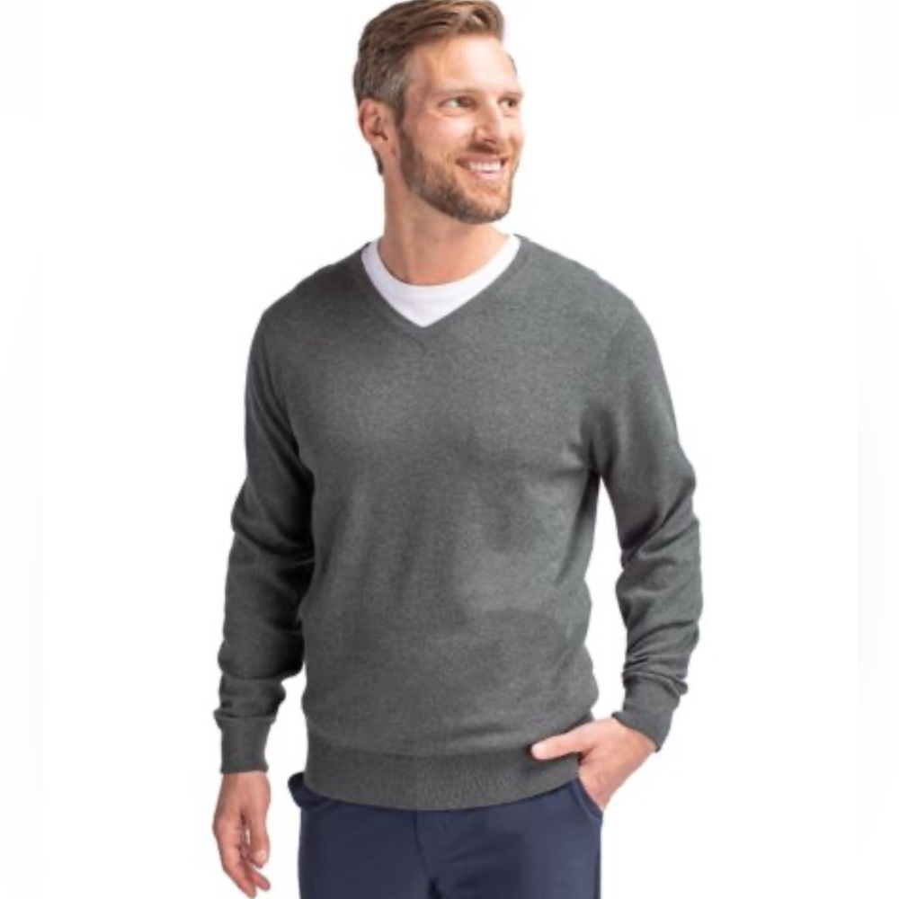 Cutter & Buck Lakemont Tri-Blend Mens V-Neck Pullover Sweater Charcoal Heather L